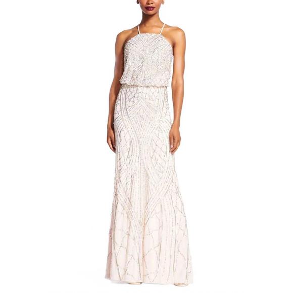 NEW ADRIANNA PAPELL blouson beaded evening gown in ivory - Picture 1 of 2